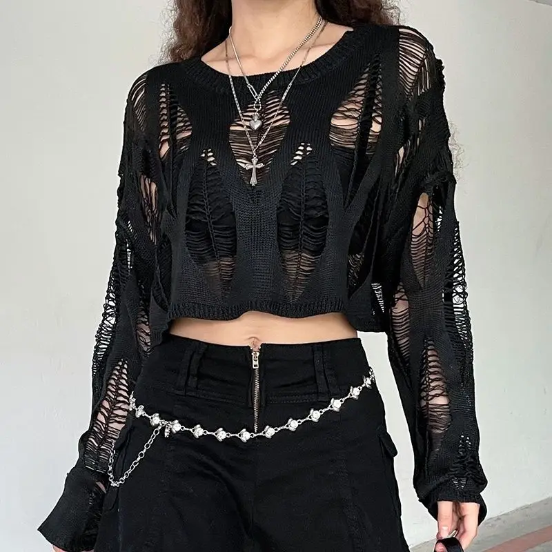 Black Hollow Out Knitted Top - 5