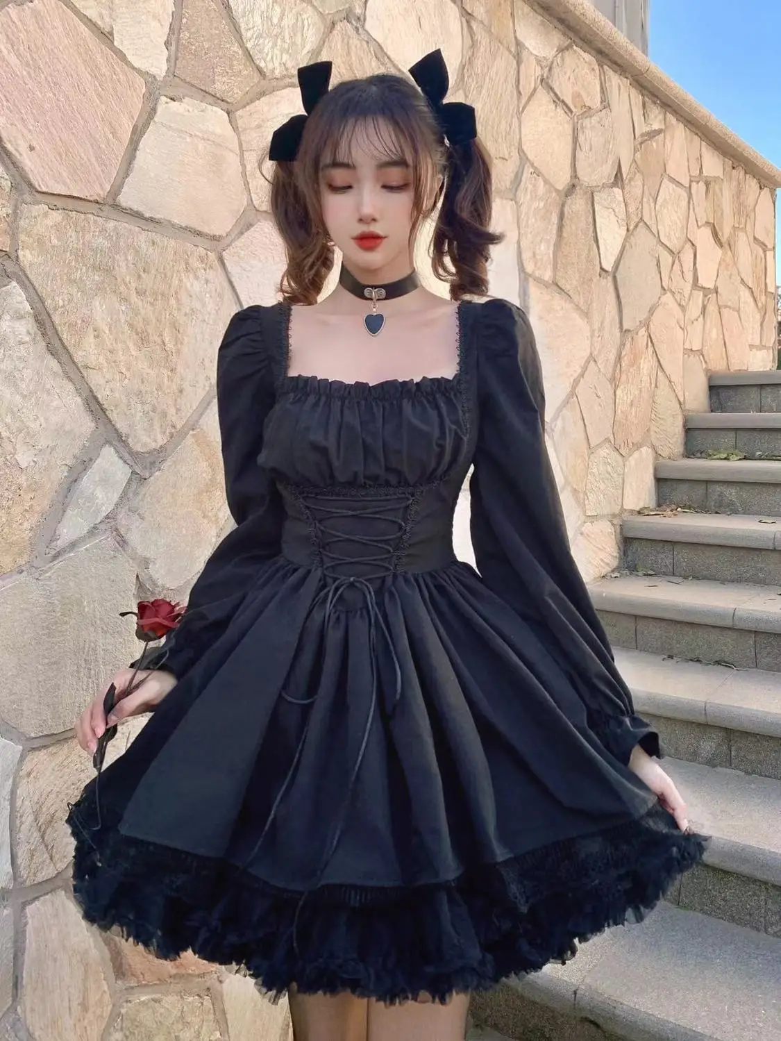 Bandage Lace Lolita Dress Kawaii Vinatge Gothic style - 11