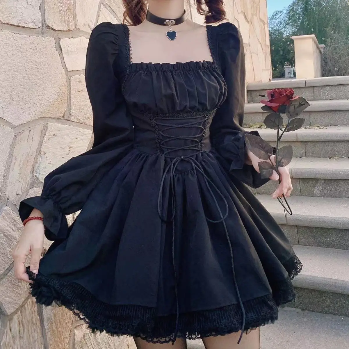 Bandage Lace Lolita Dress Kawaii Vinatge Gothic style - 14