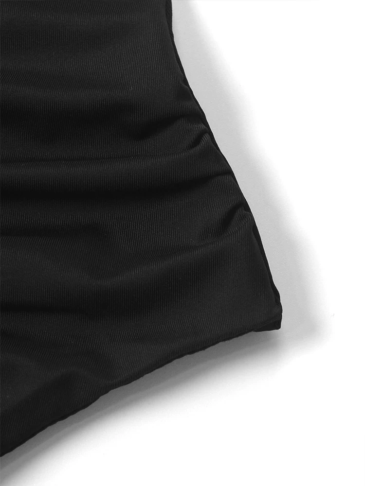 Bodycon Split Black Mini Dress with Folds - 9