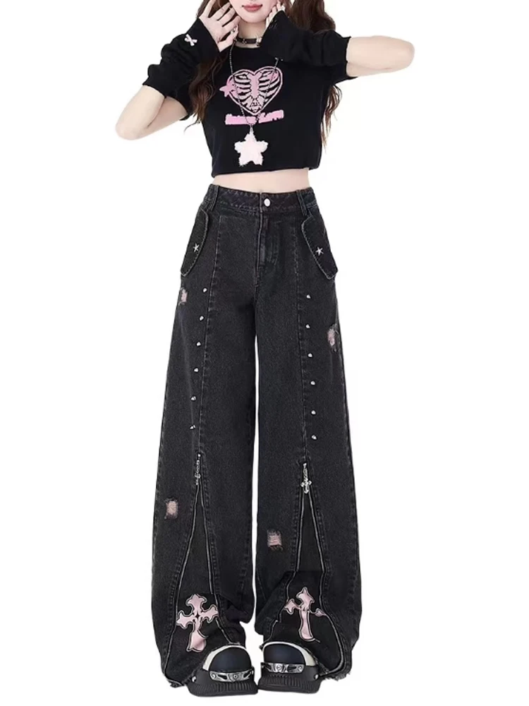 Gothic acubi oversize jeans with crosses - 3