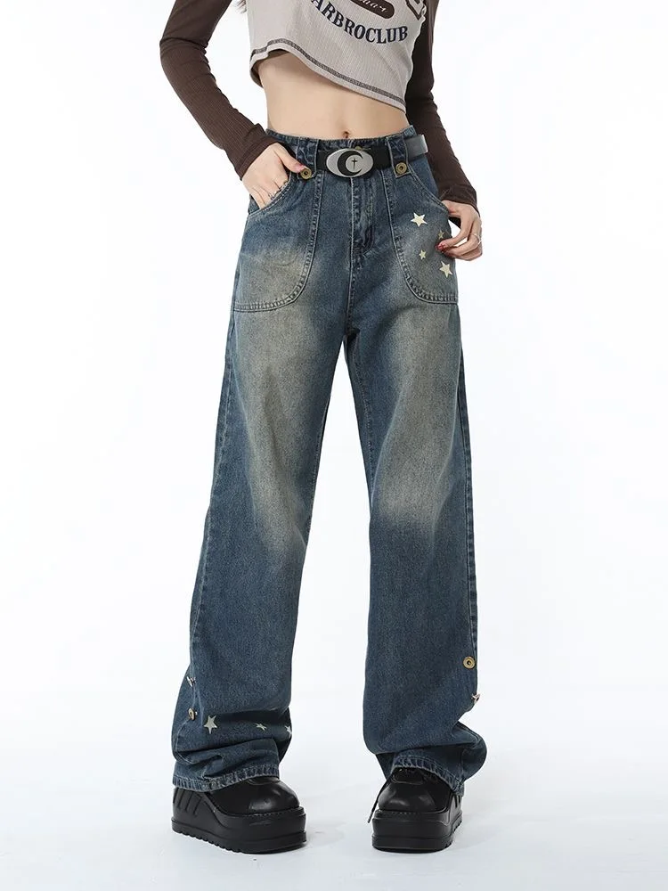 Acubi Wide-leg oversized Jeans with Stars - 24