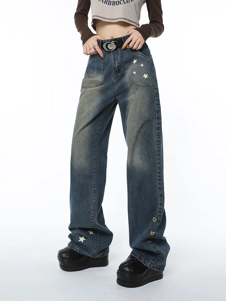 Acubi Wide-leg oversized Jeans with Stars - 22