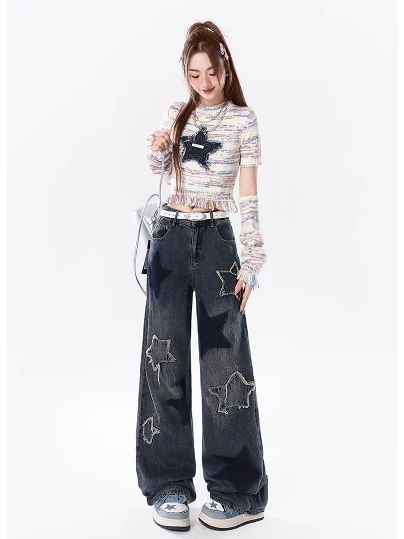 Acubi Wide-leg oversized Jeans with Stars - 18