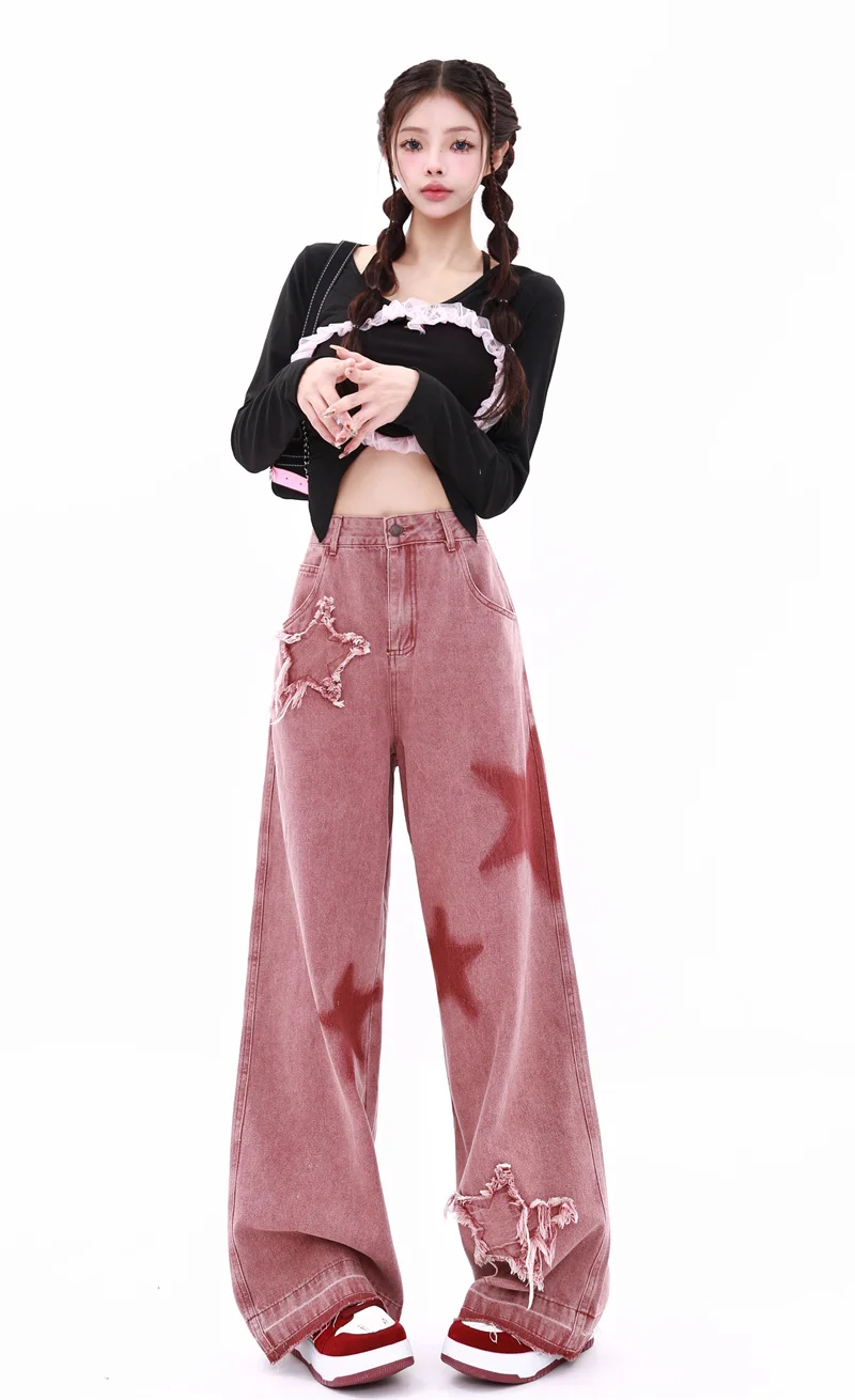 Acubi Wide-leg oversized Jeans with Stars - 4