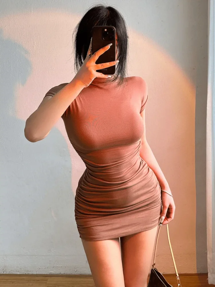 Bodycon Pleated Waist Mini Dress - 6