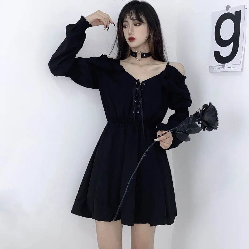 Gothic Black Off Shoulder Dress - 5