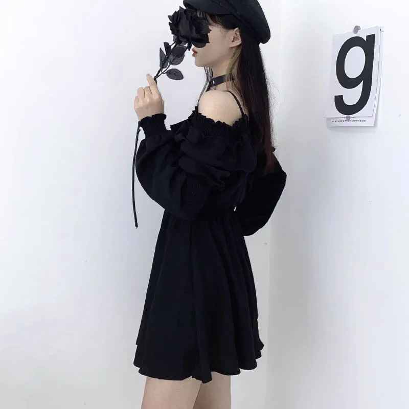 Gothic Black Off Shoulder Dress - 3