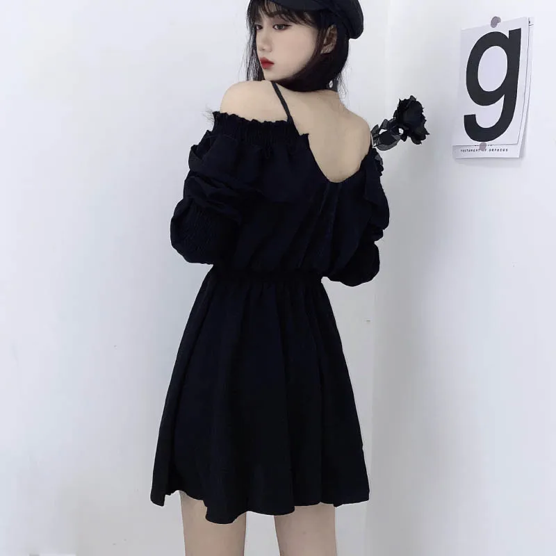 Gothic Black Off Shoulder Dress - 8