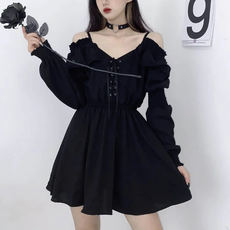 Gothic Black Off Shoulder Dress - 4