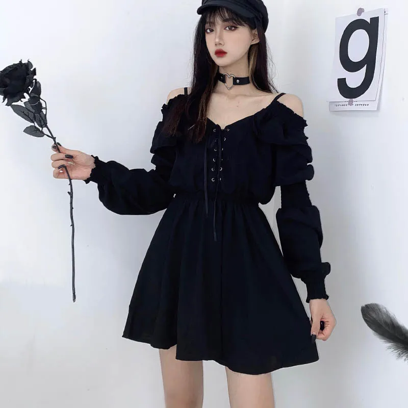 Gothic Black Off Shoulder Dress - 7