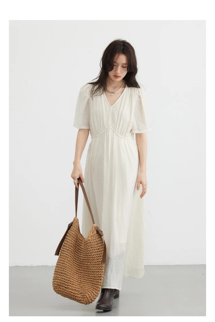 French Style Vintage Long V-neck Dress - 9