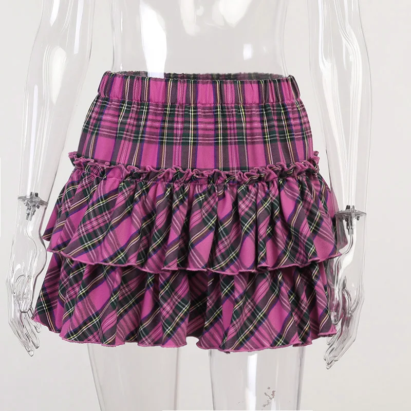 College Style Pink Plaid Skirts - 8