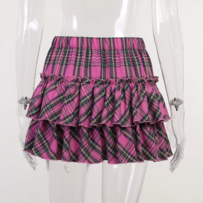 College Style Pink Plaid Skirts - 10