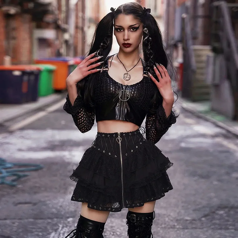 Black Gothic High Waist Skirt - 3