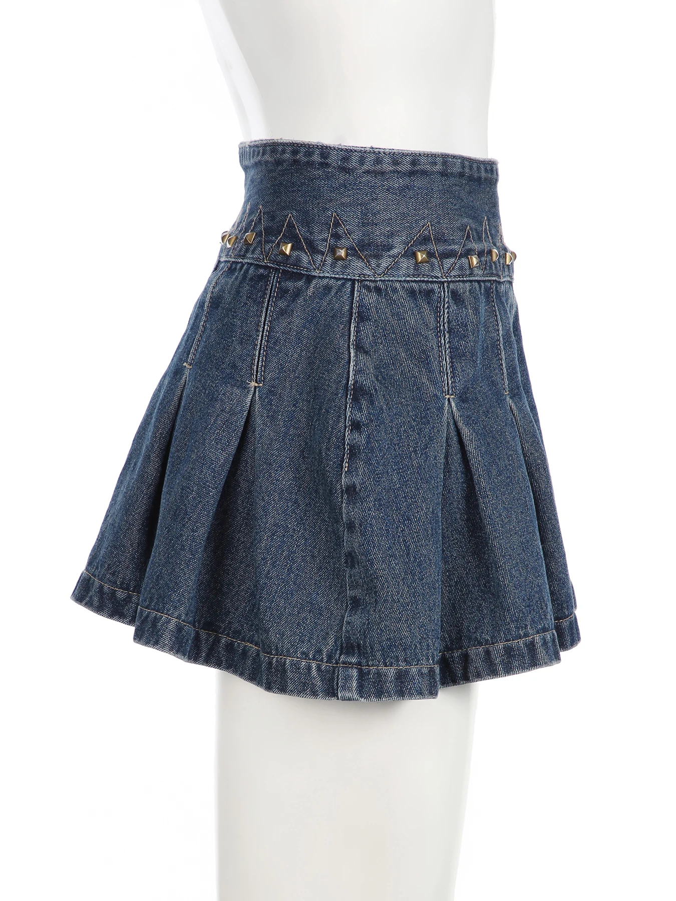 Y2K Denim Mini Skirt with Rivets - 5