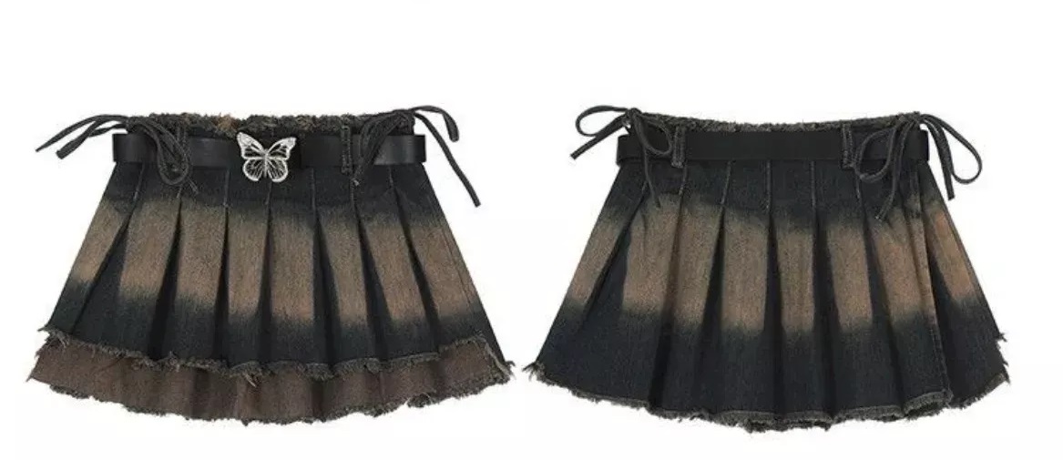 Denim Pleated Asymmetric Mini skirt - 10