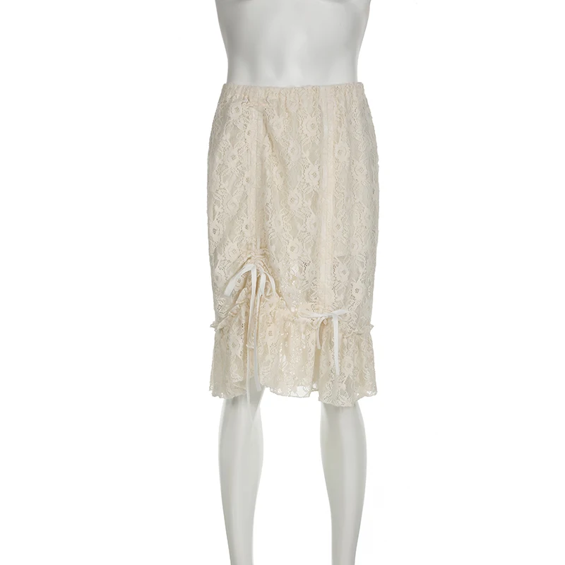 Cottagecore White Lace Skirt - 3