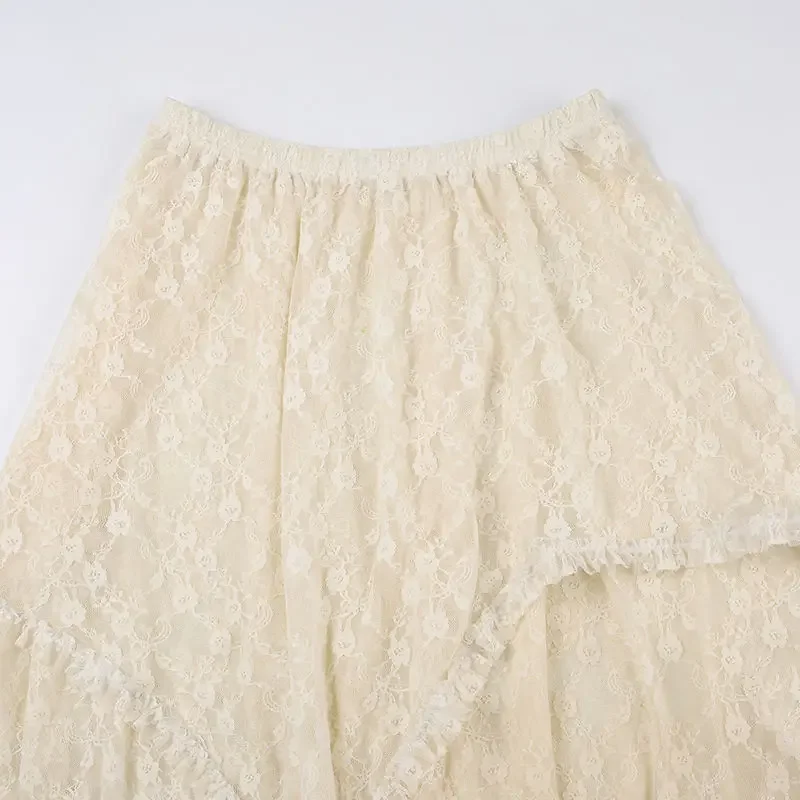 Cottagecore Lace Transparent Asymmetrical Skirt - 12