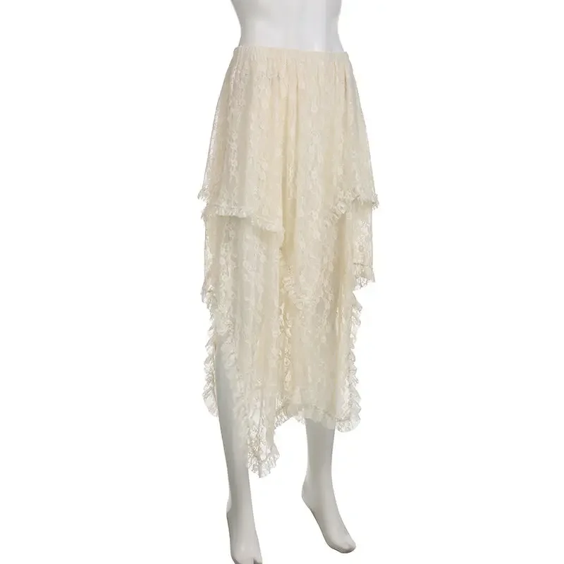 Cottagecore Lace Transparent Asymmetrical Skirt - 9