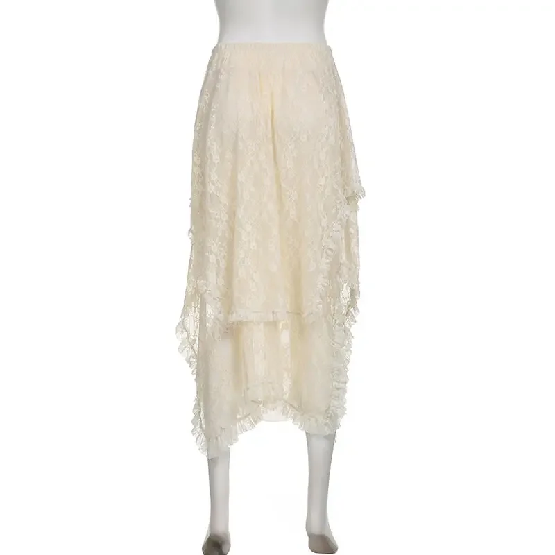 Cottagecore Lace Transparent Asymmetrical Skirt - 11