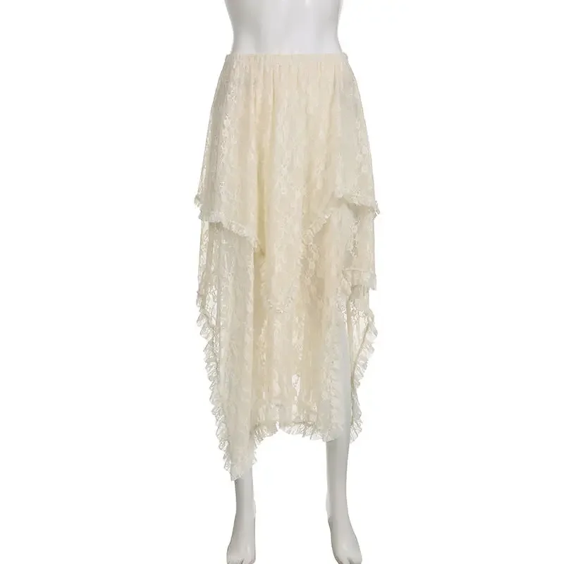 Cottagecore Lace Transparent Asymmetrical Skirt - 8