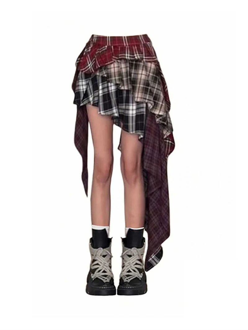 Plaid Asymmetrical Punk Mini Skirt - 2