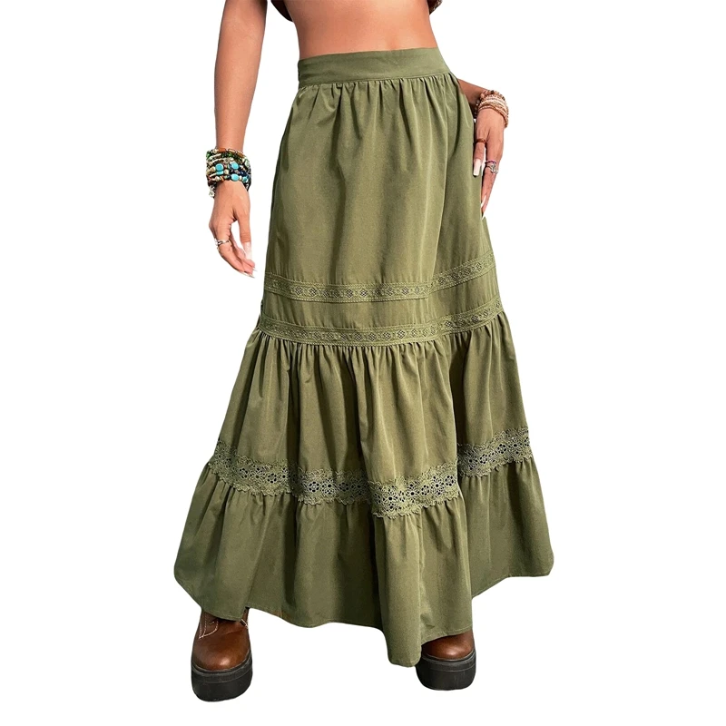 Cottagecore Boho Pleated Long Skirt - 4