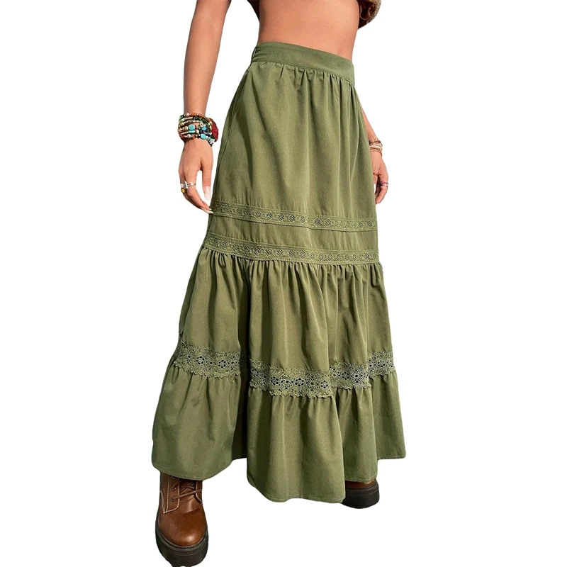 Cottagecore Boho Pleated Long Skirt - 5