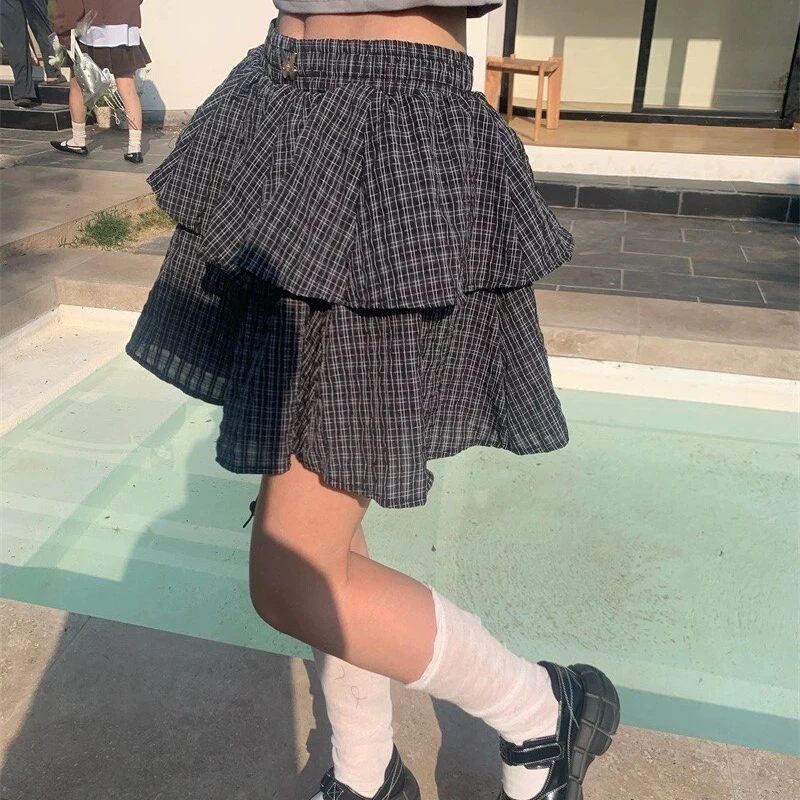 Ruffle Layered Plaid Mini Skirt - 3