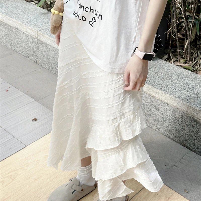 Elegant White Long Skirt with Ruffles - 3