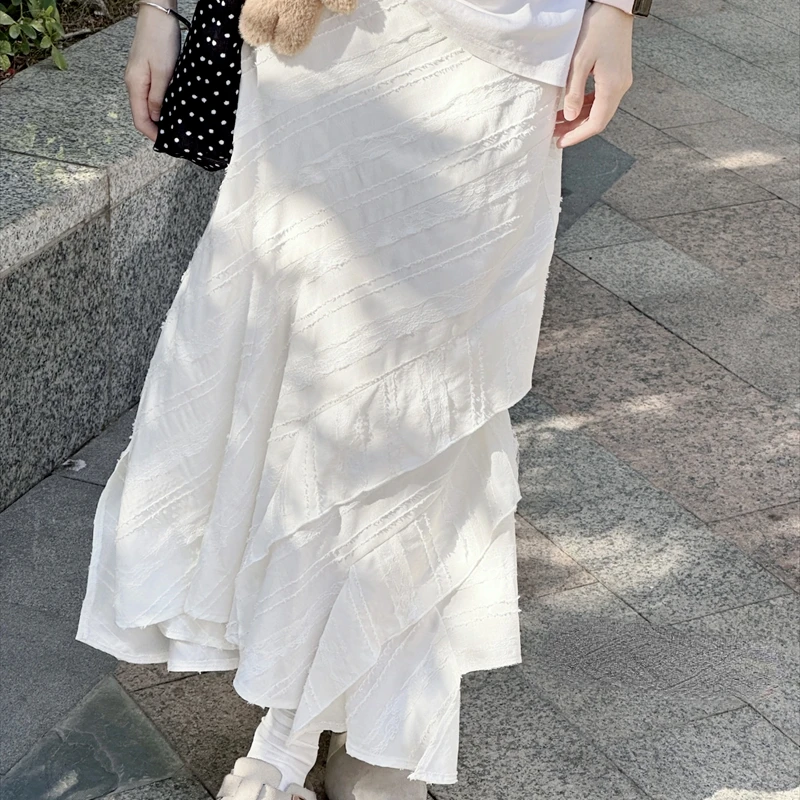 Elegant White Long Skirt with Ruffles - 6