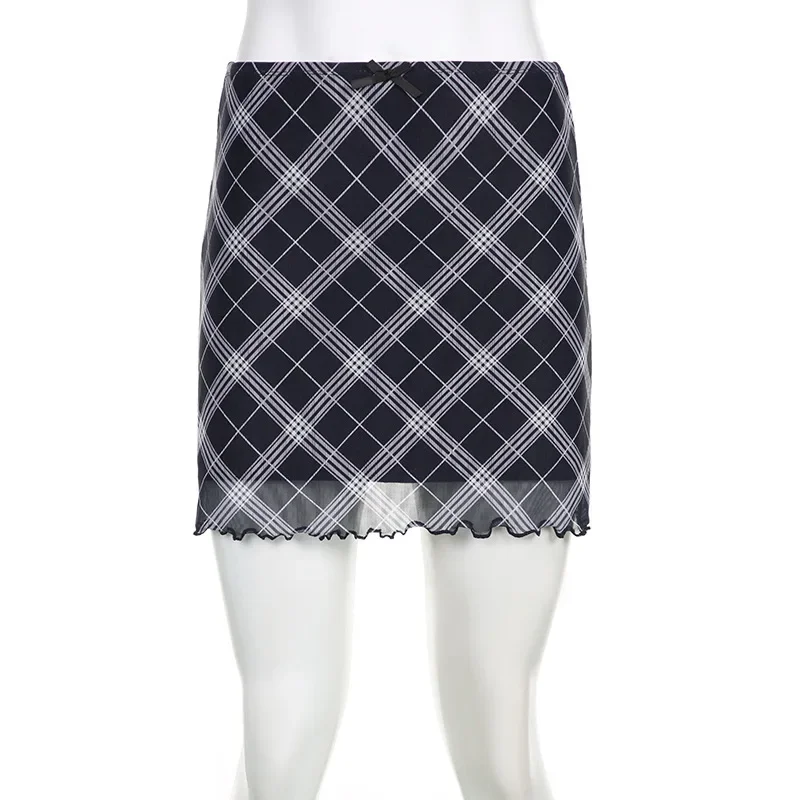 Y2K Plaid Bodycon Mini Skirt - 5