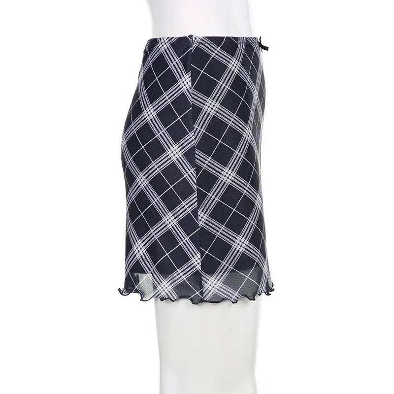 Y2K Plaid Bodycon Mini Skirt - 7