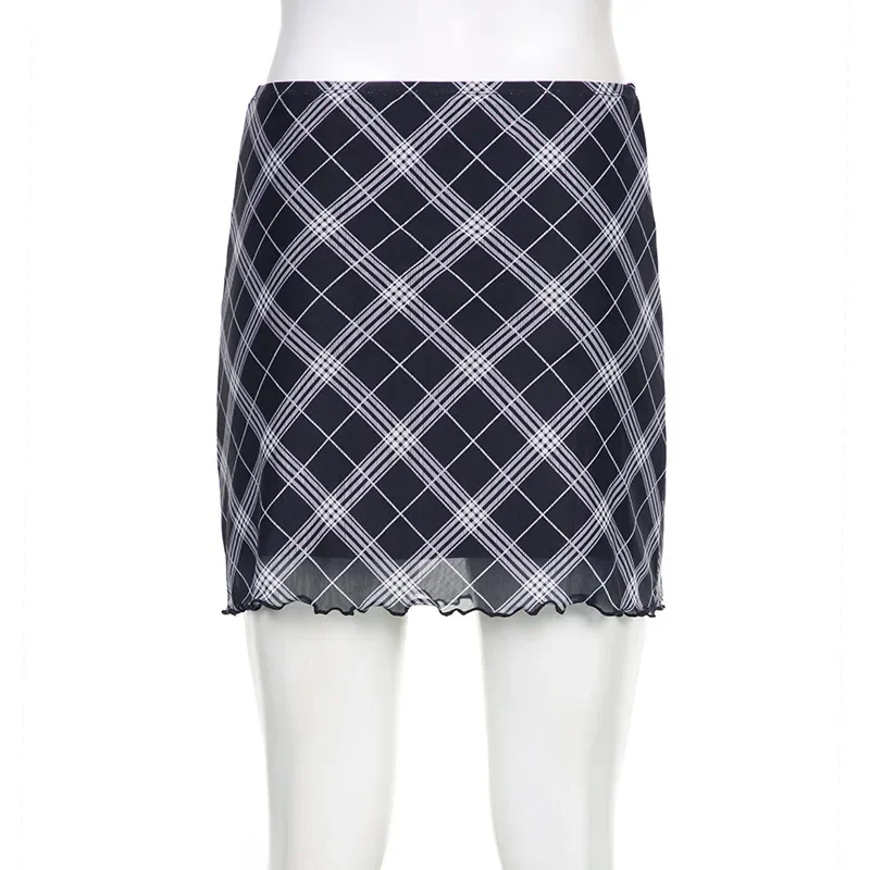 Y2K Plaid Bodycon Mini Skirt - 8