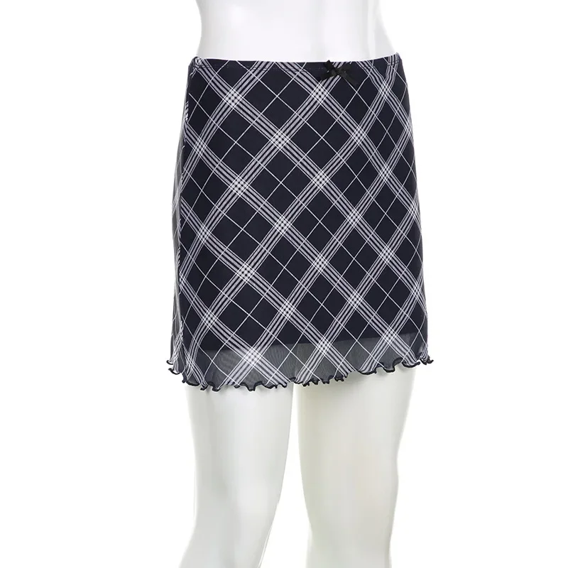 Y2K Plaid Bodycon Mini Skirt - 6