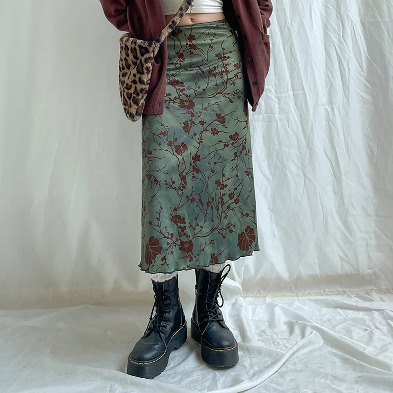 Y2K Floral Print Long Skirt - 2