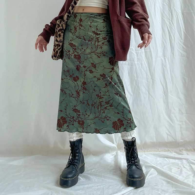 Y2K Floral Print Long Skirt - 3