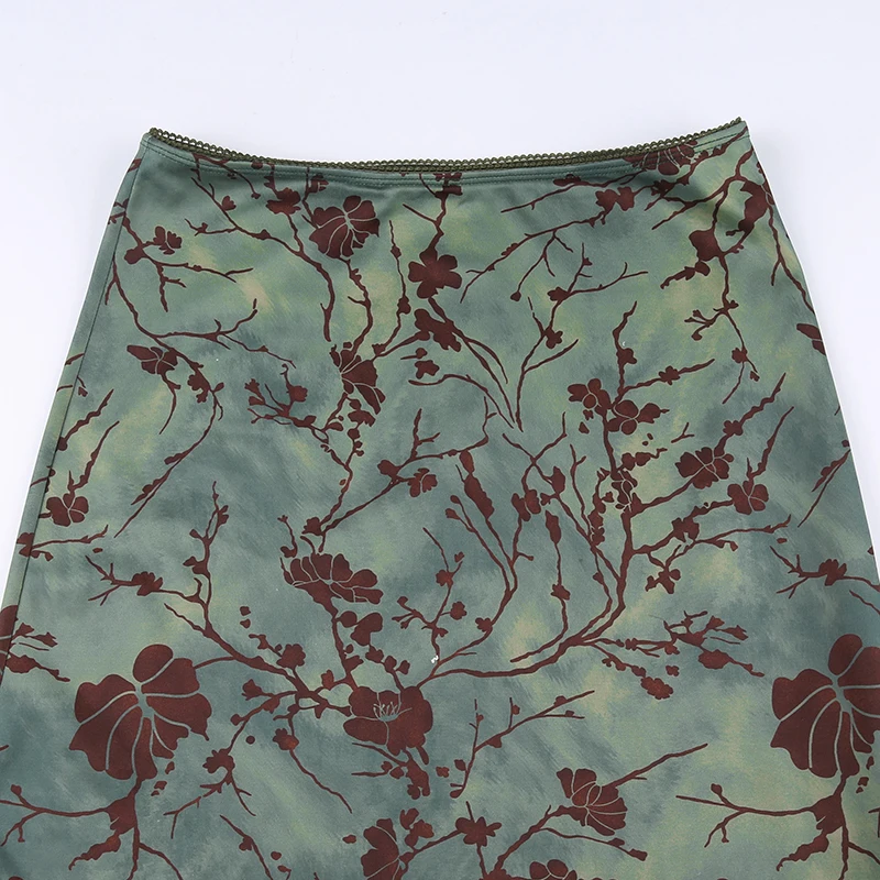 Y2K Floral Print Long Skirt - 5