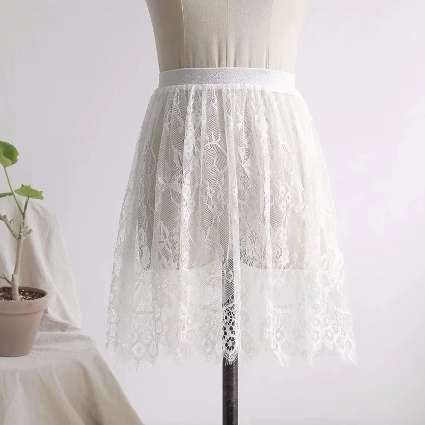 Elegant Black or White Lace Transparent Skirts - 5