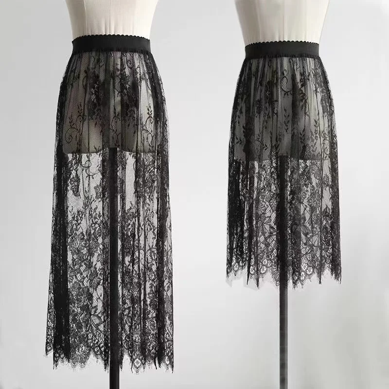 Elegant Black or White Lace Transparent Skirts - 1