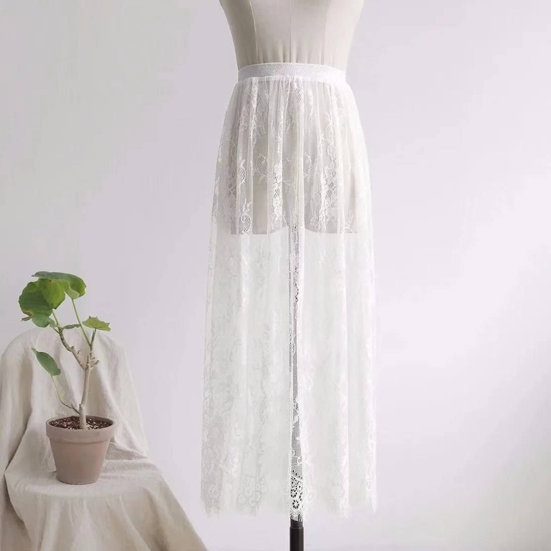 Elegant Black or White Lace Transparent Skirts - 4