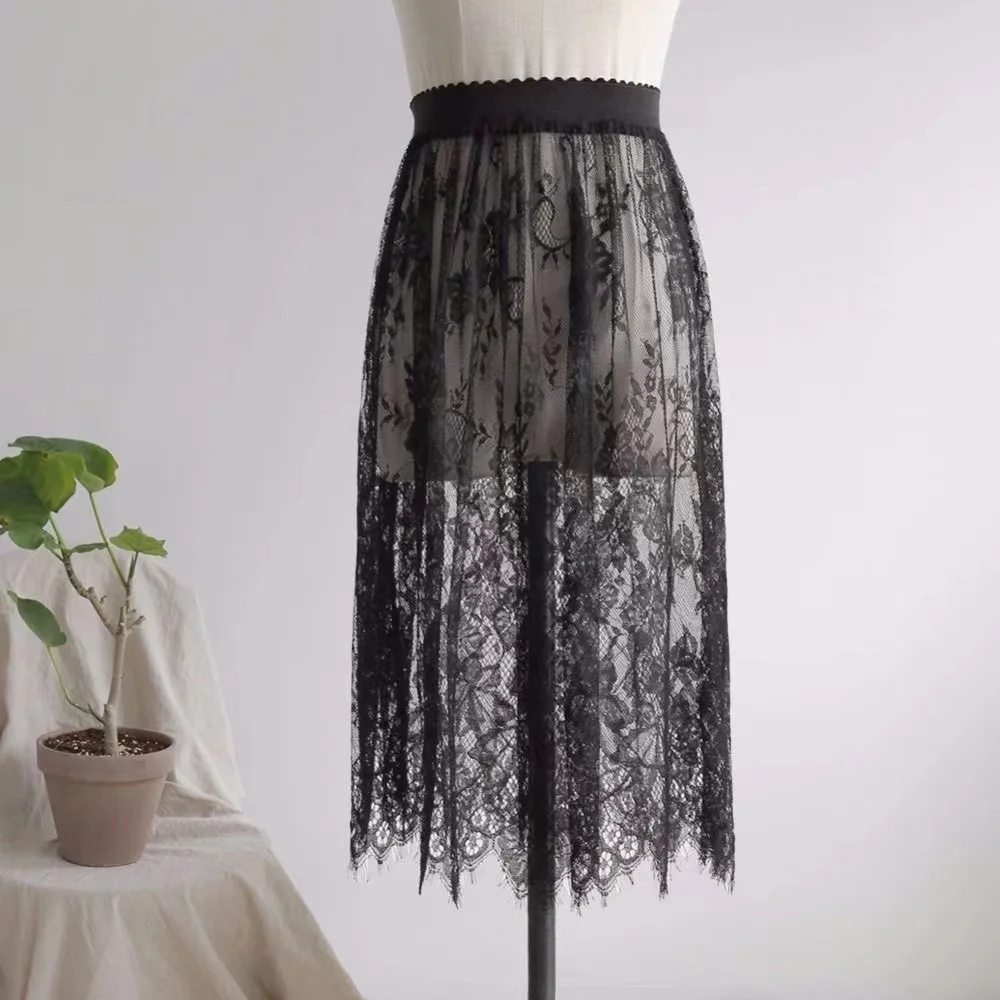 Elegant Black or White Lace Transparent Skirts - 6