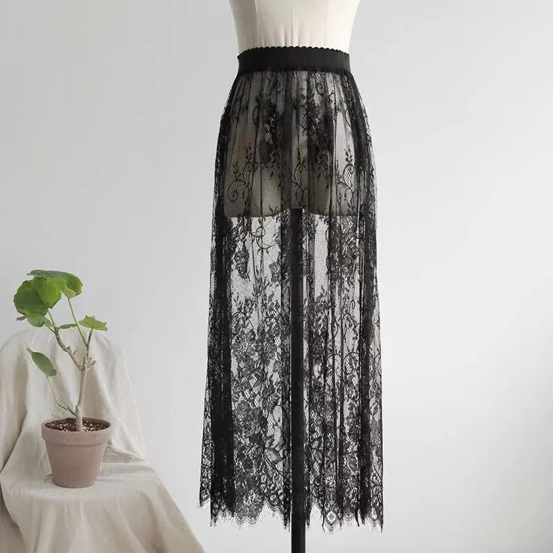 Elegant Black or White Lace Transparent Skirts - 2