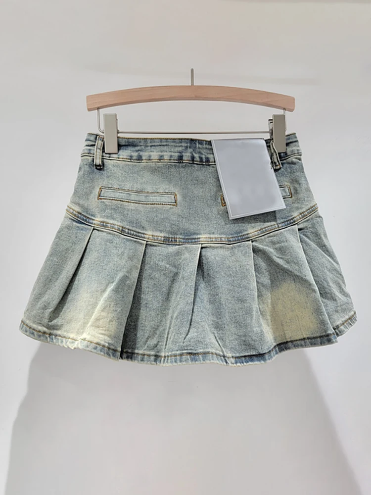 Denim Pleated Mini Skirts - 8