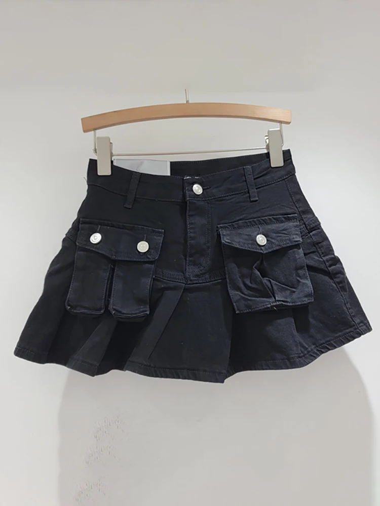 Denim Pleated Mini Skirts - 3