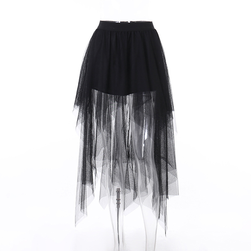 E-girl Mesh Midi Asymmetric Skirt - 10