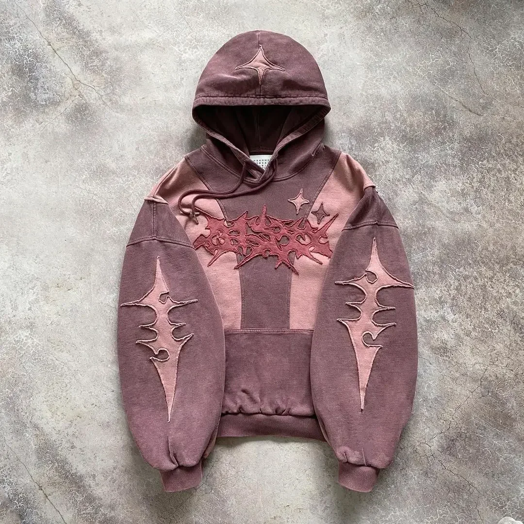 Loose Hoodies Geometric Embroidery - 14