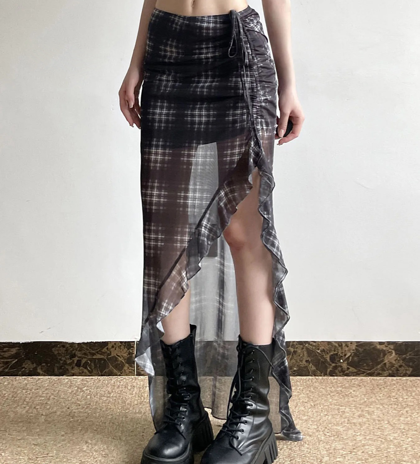 Plaid Maxi Transparent Skirt - 3