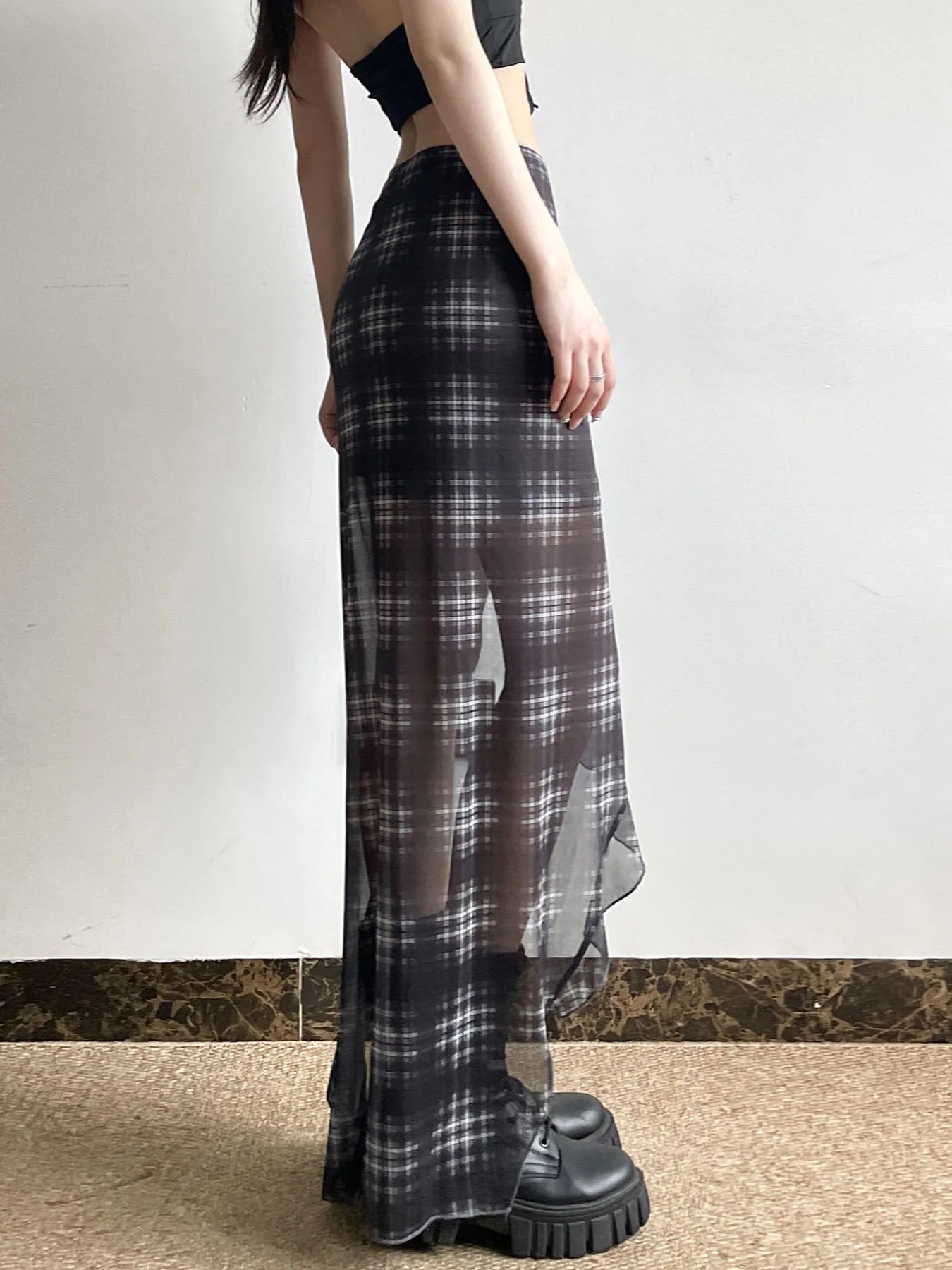 Plaid Maxi Transparent Skirt - 6